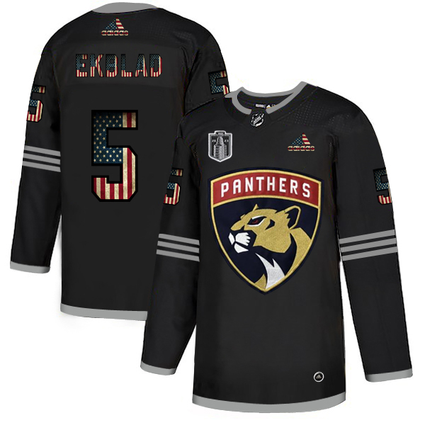 Florida Panthers #5 Aaron Ekblad Men's Black 2023 Stanley Cup Final Patch USA Flag Limited Jersey cheap jerseys for sale - CheapJerseys.Shop