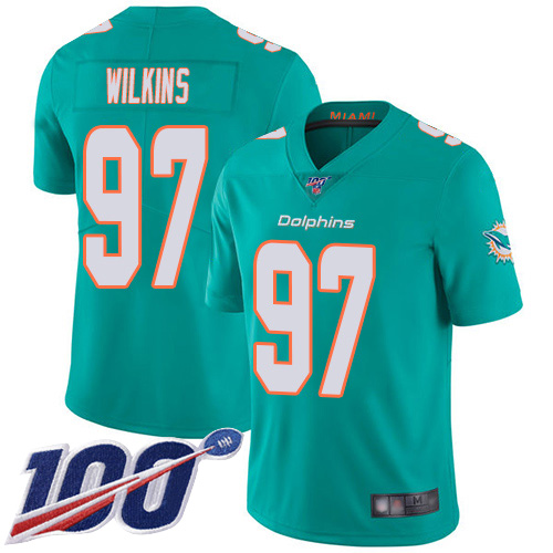 Miami Dolphins #97 Christian Wilkins Aqua Green Team Color Men's Stitched 100th Season Vapor Limited Jersey Men's cheap jerseys for sale - CheapJerseys.Shop