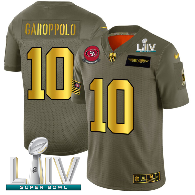 San Francisco 49ers #10 Jimmy Garoppolo Men's Olive Gold Super Bowl LIV 2020 2019 Salute To Service Limited Jersey cheap jerseys for sale - CheapJerseys.Shop