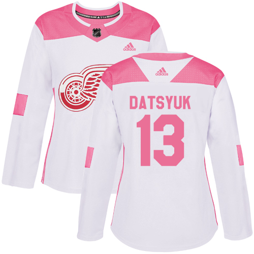 Detroit Red Wings #13 Pavel Datsyuk White/Pink Authentic Fashion Women's Stitched Jersey Womens cheap jerseys for sale - CheapJerseys.Shop