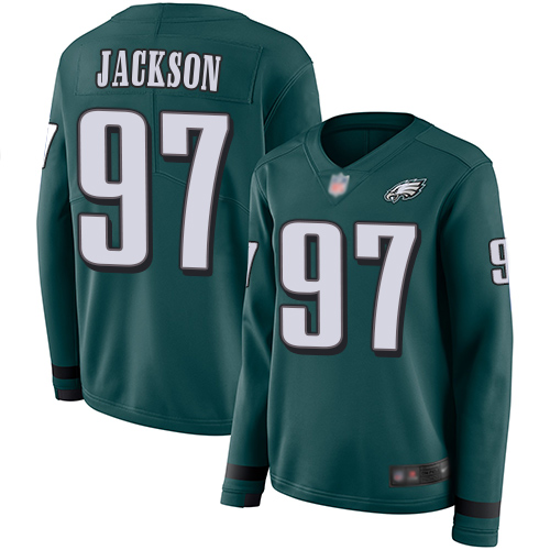 Philadelphia Eagles #97 Malik Jackson Midnight Green Team Color Women's Stitched Limited Therma Long Sleeve Jersey Womens cheap jerseys for sale - CheapJerseys.Shop