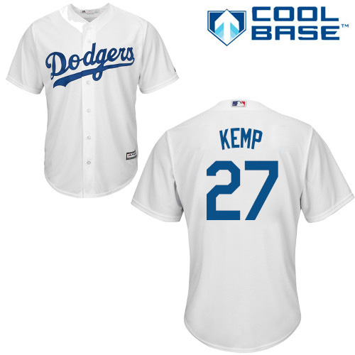 Los Angeles Dodgers #27 Matt Kemp White New Cool Base Stitched Jersey Men's cheap jerseys for sale - CheapJerseys.Shop