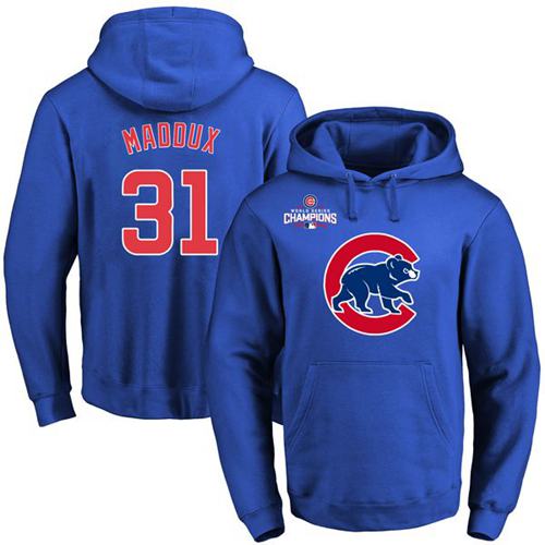 Cubs #31 Greg Maddux Blue 2016 World Series Champions Primary Logo Pullover Hoodie cheap jerseys for sale - CheapJerseys.Shop
