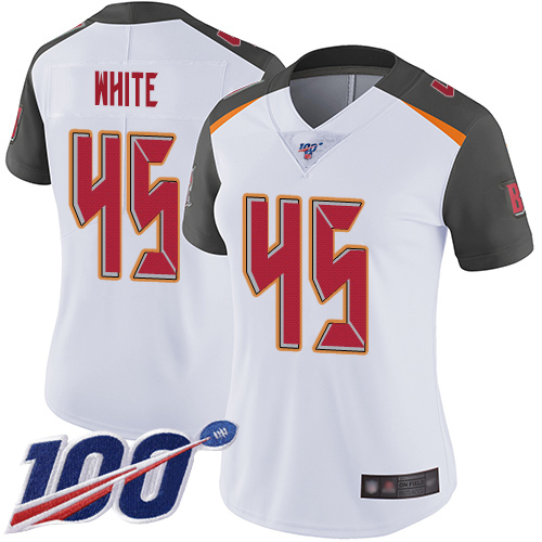 Buccaneers #45 Devin White White Women's Stitched 100th Season Vapor Limited Jersey cheap jerseys for sale - CheapJerseys.Shop