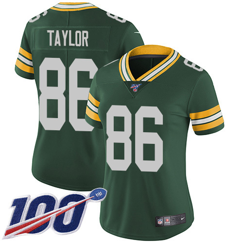 Green Bay Packers #86 Malik Taylor Green Team Color Women's Stitched 100th Season Vapor Untouchable Limited Jersey Womens cheap jerseys for sale - CheapJerseys.Shop