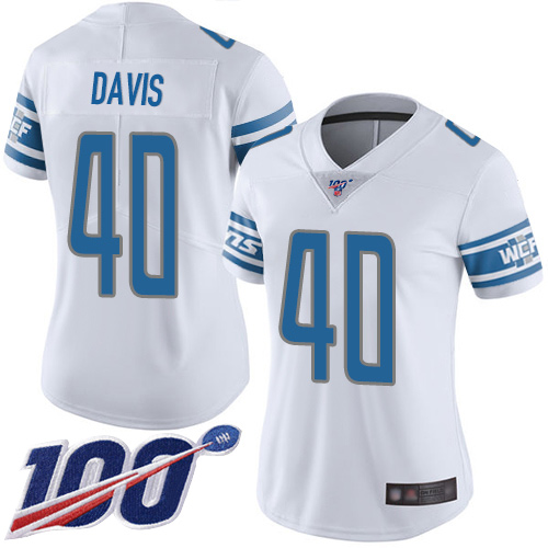 Detroit Lions #40 Jarrad Davis White Women's Stitched 100th Season Vapor Limited Jersey Womens cheap jerseys for sale - CheapJerseys.Shop