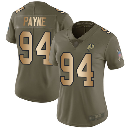 Washington Commanders #94 Da'Ron Payne Olive/Gold Women's Stitched Limited 2017 Salute to Service Jersey Womens cheap jerseys for sale - CheapJerseys.Shop