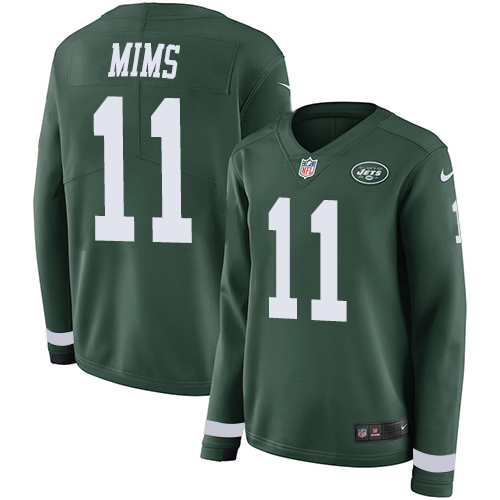 New York Jets #11 Denzel Mim Green Team Color Women's Stitched Limited Therma Long Sleeve Jersey Womens cheap jerseys for sale - CheapJerseys.Shop