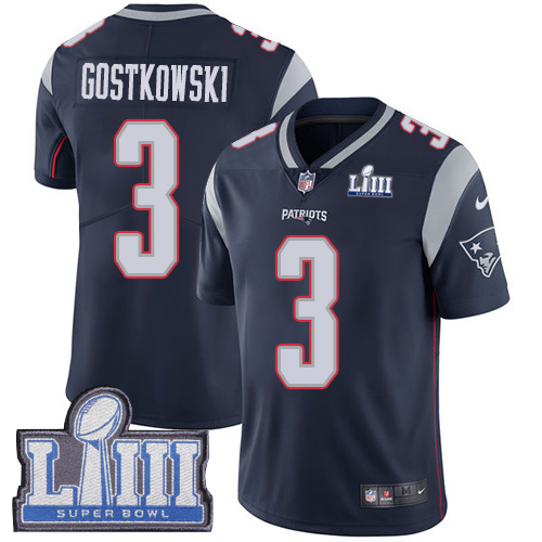 New England Patriots #3 Stephen Gostkowski Navy Blue Team Color Super Bowl LIII Bound Men's Stitched Vapor Untouchable Limited Jersey Men's cheap jerseys for sale - CheapJerseys.Shop