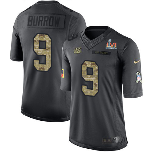 Bengals #9 Joe Burrow Black Team Color Super Bowl LVI Patch Men's Stitched Limited Therma Long Sleeve Jersey cheap jerseys for sale - CheapJerseys.Shop