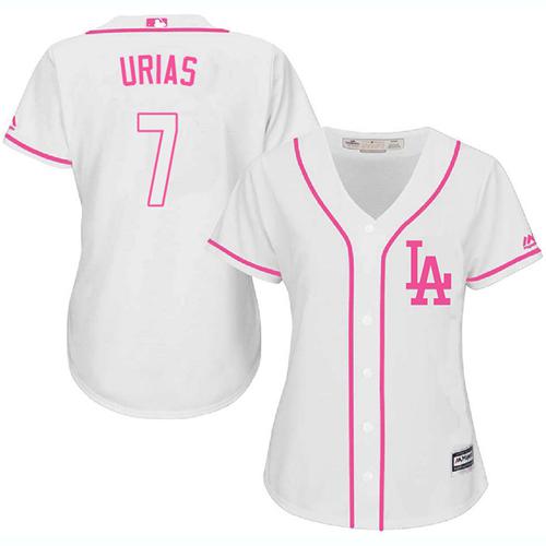 Los Angeles Dodgers #7 Julio Urias White/Pink Fashion Women's Stitched Jersey Womens cheap jerseys for sale - CheapJerseys.Shop