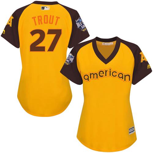 Los Angeles Angels #27 Mike Trout Gold 2016 All-Star American League Women's Stitched Jersey Womens cheap jerseys for sale - CheapJerseys.Shop