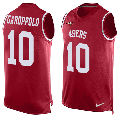 49ers #10 Jimmy Garoppolo Red Team Color Men's Stitched Limited Tank Top Jersey cheap jerseys for sale - CheapJerseys.Shop