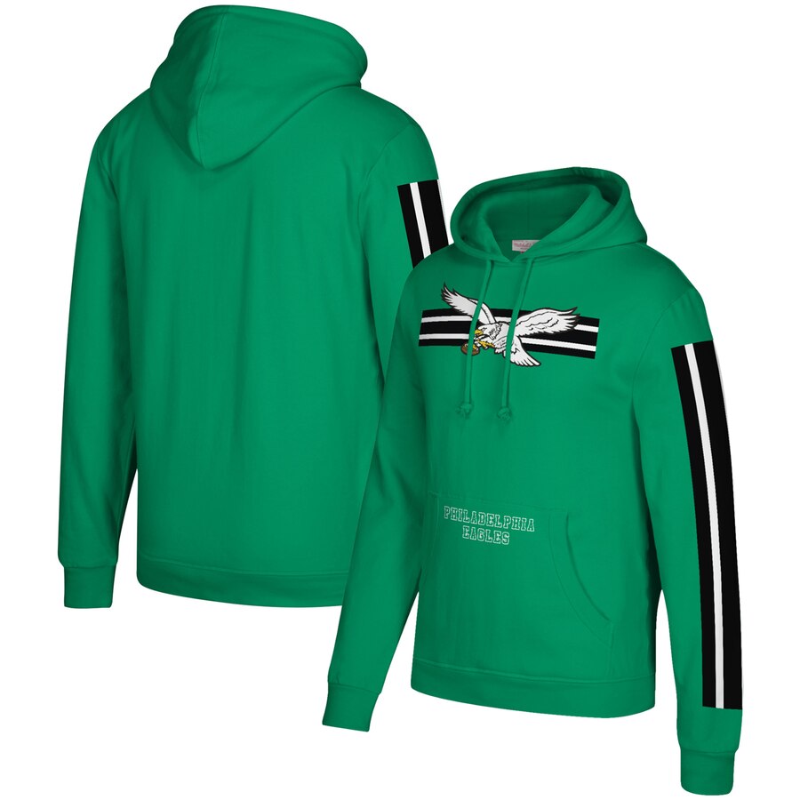 Philadelphia Eagles Mitchell & Ness Three Stripe Pullover Hoodie Green cheap jerseys for sale - CheapJerseys.Shop