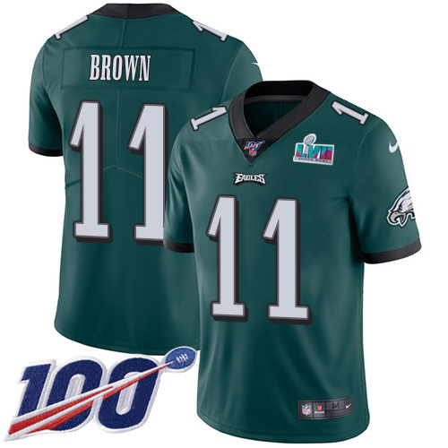 Eagles #11 A.J. Brown Green Team Color Super Bowl LVII Patch Men's Stitched 100th Season Vapor Untouchable Limited Jersey cheap jerseys for sale - CheapJerseys.Shop