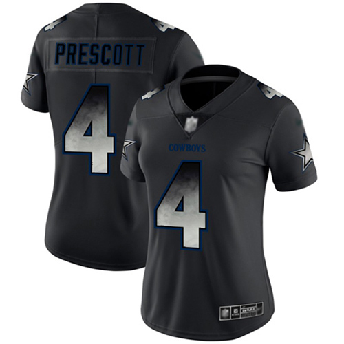 Cowboys #4 Dak Prescott Black Women's Stitched Vapor Untouchable Limited Smoke Fashion Jersey cheap jerseys for sale - CheapJerseys.Shop
