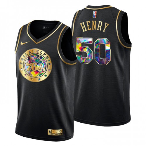 Philadelphia Philadelphia 76ers #50 Aaron Henry Mens Golden Edition Diamond Logo 2021/22 Swingman Jersey - Black Mens cheap jerseys for sale - CheapJerseys.Shop