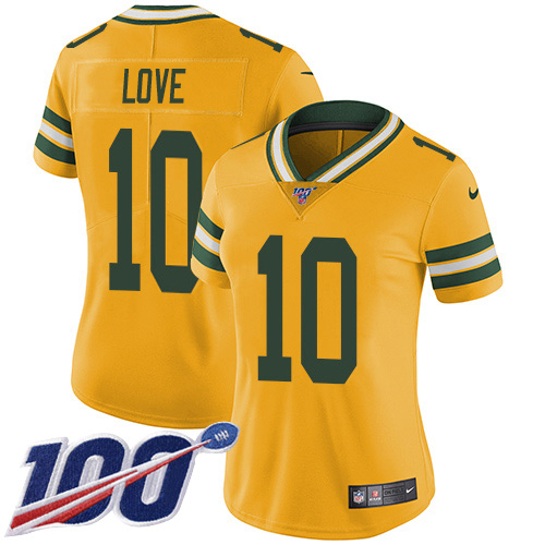 Packers #10 Jordan Love Yellow Women's Stitched Limited Rush 100th Season Jersey cheap jerseys for sale - CheapJerseys.Shop