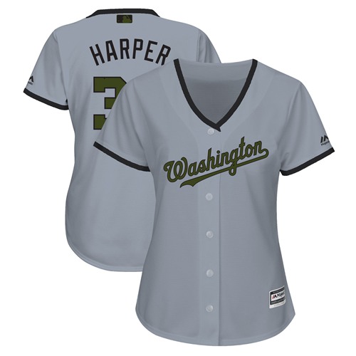Washington Nationals #34 Bryce Harper Grey 2018 Memorial Day Cool Base Women's Stitched Jersey Womens cheap jerseys for sale - CheapJerseys.Shop