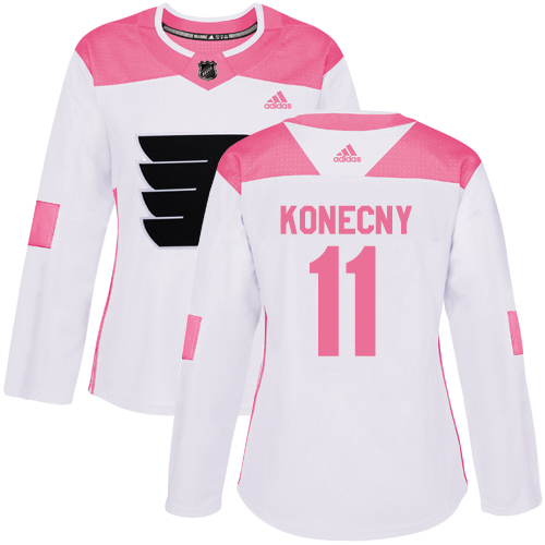 Philadelphia Flyers #11 Travis Konecny White/Pink Authentic Fashion Women's Stitched Jersey Womens cheap jerseys for sale - CheapJerseys.Shop