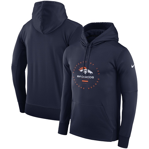 Men's Denver Broncos Navy Sideline Property Of Wordmark Logo Performance Pullover Hoodie cheap jerseys for sale - CheapJerseys.Shop