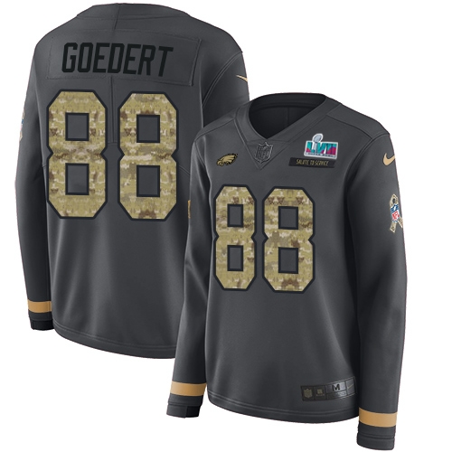 Eagles #88 Dallas Goedert Anthracite Super Bowl LVII Patch Salute To Service Women's Stitched Limited Therma Long Sleeve Jersey cheap jerseys for sale - CheapJerseys.Shop