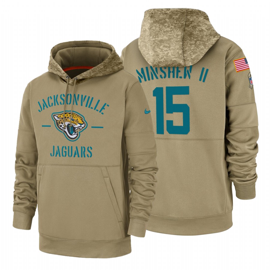 Jacksonville Jaguars #15 Gardner Minshew II Tan 2019 Salute To Service Name & Number Sideline Therma Pullover Hoodie cheap jerseys for sale - CheapJerseys.Shop