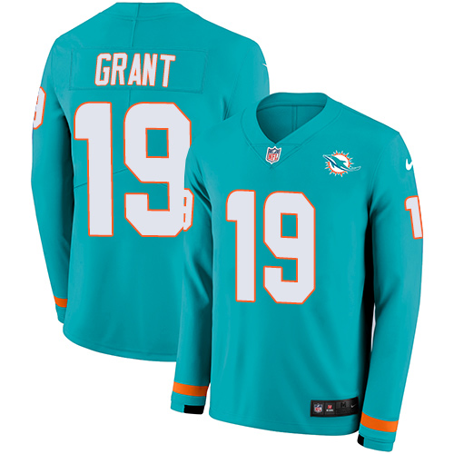 Miami Dolphins #19 Jakeem Grant Aqua Green Team Color Men's Stitched Limited Therma Long Sleeve Jersey Men's cheap jerseys for sale - CheapJerseys.Shop