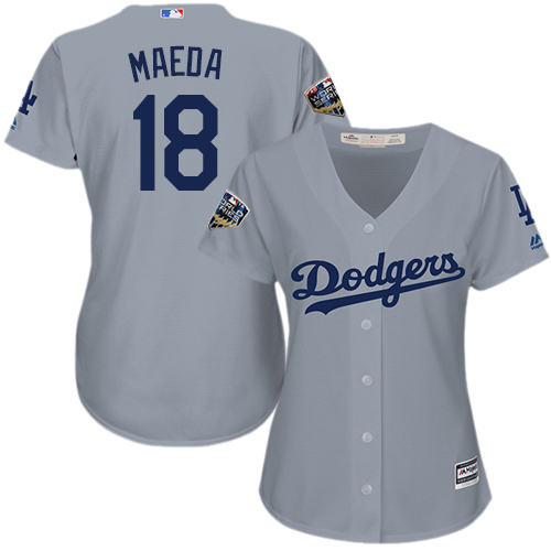 Los Angeles Dodgers #18 Kenta Maeda Grey Alternate Road 2018 World Series Women's Stitched Jersey Womens cheap jerseys for sale - CheapJerseys.Shop