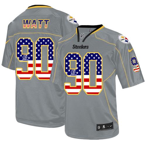 Steelers #90 T. J. Watt Grey Men's Stitched Elite USA Flag Fashion Jersey cheap jerseys for sale - CheapJerseys.Shop