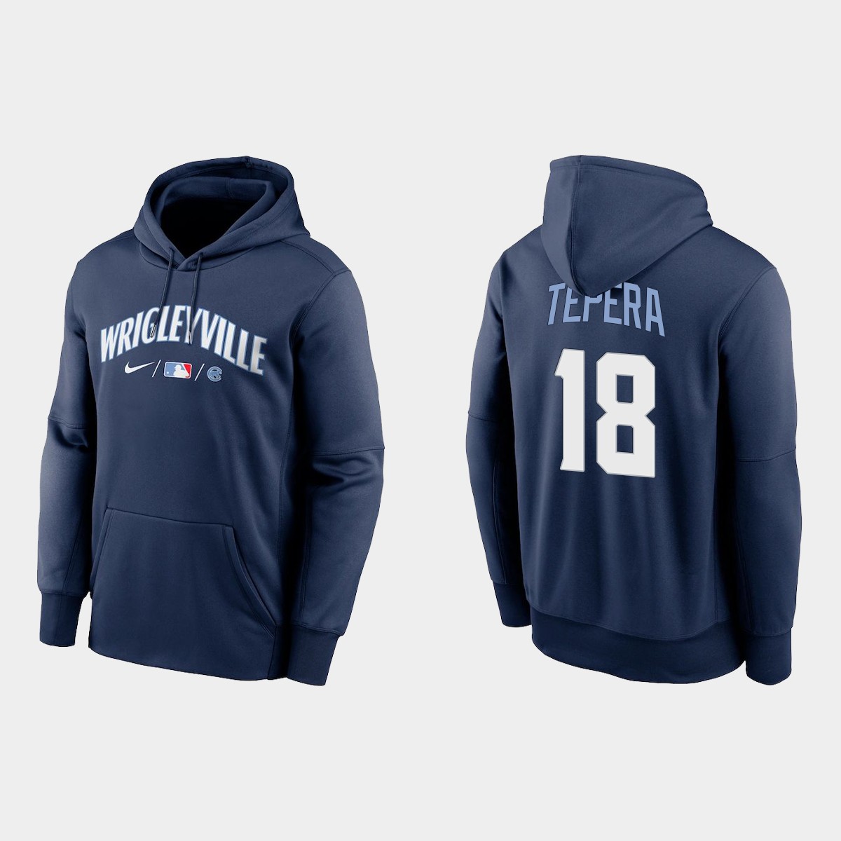 Chicago Cubs #18 Ryan Tepera Men's 2021 City Connect Navy Therma Hoodie cheap jerseys for sale - CheapJerseys.Shop