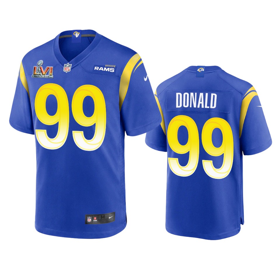 Los Angeles Rams #99 Aaron Donald Men's Super Bowl LVI Patch Game Jersey - Royal cheap jerseys for sale - CheapJerseys.Shop