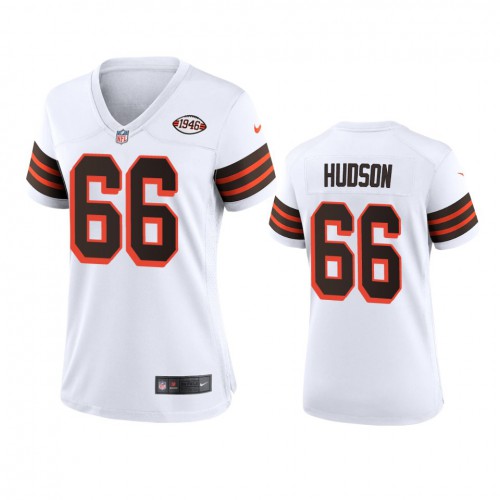 Women Cleveland Browns #66 James Hudson 1946 Collection Alternate Game Limited Jersey - White Womens cheap jerseys for sale - CheapJerseys.Shop