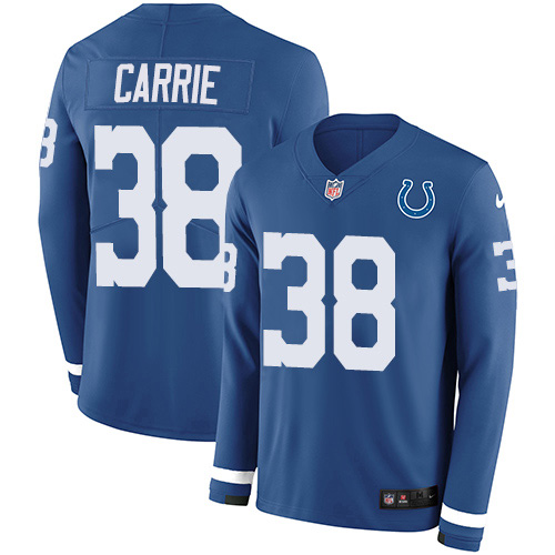 Indianapolis Colts #38 T.J. Carrie Royal Blue Team Color Youth Stitched Limited Therma Long Sleeve Jersey Youth cheap jerseys for sale - CheapJerseys.Shop