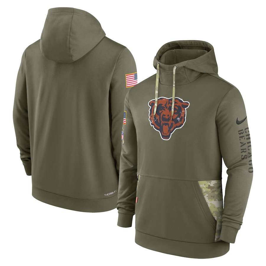 Chicago Bears 2022 Salute To Service Therma Performance Pullover Hoodie - Olive cheap jerseys for sale - CheapJerseys.Shop
