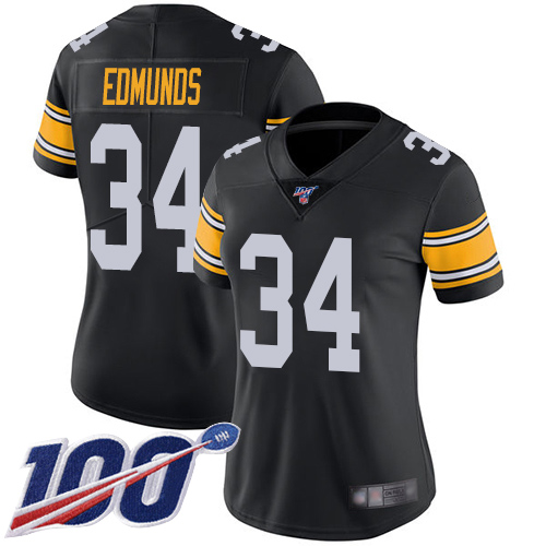 Pittsburgh Steelers #34 Terrell Edmunds Black Alternate Women's Stitched 100th Season Vapor Limited Jersey Womens cheap jerseys for sale - CheapJerseys.Shop