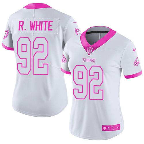 Philadelphia Eagles #92 Reggie White White/Pink Women's Stitched Limited Rush Fashion Jersey Womens cheap jerseys for sale - CheapJerseys.Shop