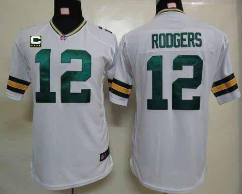 Packers #12 Aaron Rodgers White With C Patch Youth Stitched Elite Jersey cheap jerseys for sale - CheapJerseys.Shop