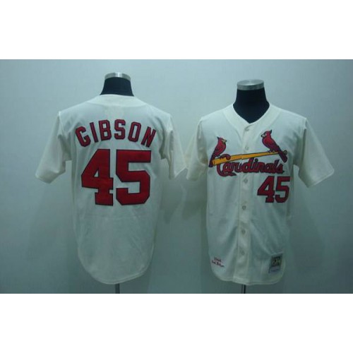 Mitchell and Ness 1967 St.Louis Cardinals #45 Bob Gibson Stitched Cream Throwback Jersey Men's cheap jerseys for sale - CheapJerseys.Shop