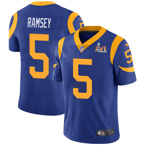 Rams #5 Jalen Ramsey Royal Blue Alternate Super Bowl LVI Patch Men's Stitched Vapor Untouchable Limited Jersey cheap jerseys for sale - CheapJerseys.Shop