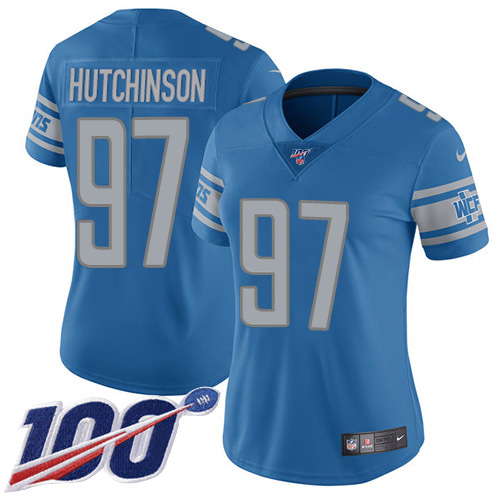 Lions #97 Aidan Hutchinson Blue Team Color Women's Stitched 100th Season Vapor Untouchable Limited Jersey cheap jerseys for sale - CheapJerseys.Shop