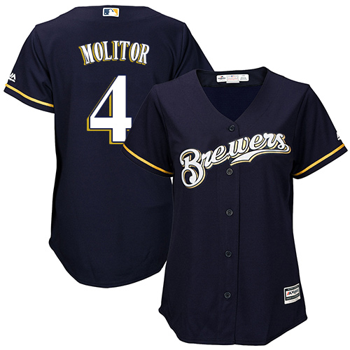 Milwaukee Brewers #4 Paul Molitor Navy Blue Alternate Women's Stitched Jersey Womens cheap jerseys for sale - CheapJerseys.Shop