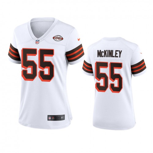 Women Cleveland Browns #55 Takkarist Mckinley 1946 Collection Alternate Game Limited Jersey - White Womens cheap jerseys for sale - CheapJerseys.Shop