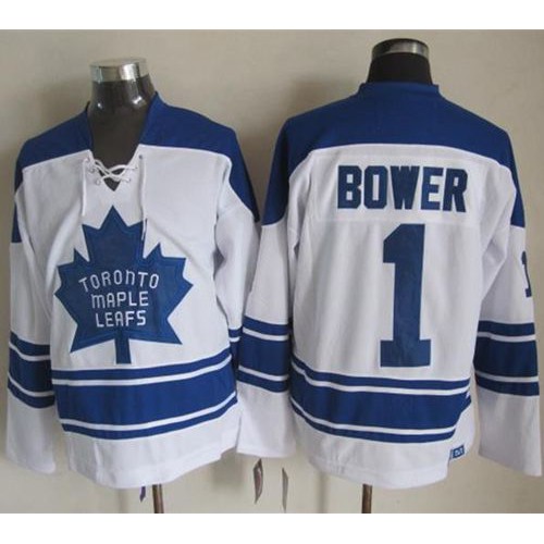 Maple Toronto Maple Leafs #1 Johnny Bower White CCM Throwback Third Stitched Jersey Men's cheap jerseys for sale - CheapJerseys.Shop