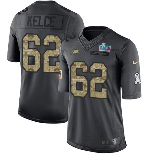 Eagles #62 Jason Kelce Black Super Bowl LVII Patch Youth Stitched Limited 2016 Salute To Service Jersey cheap jerseys for sale - CheapJerseys.Shop