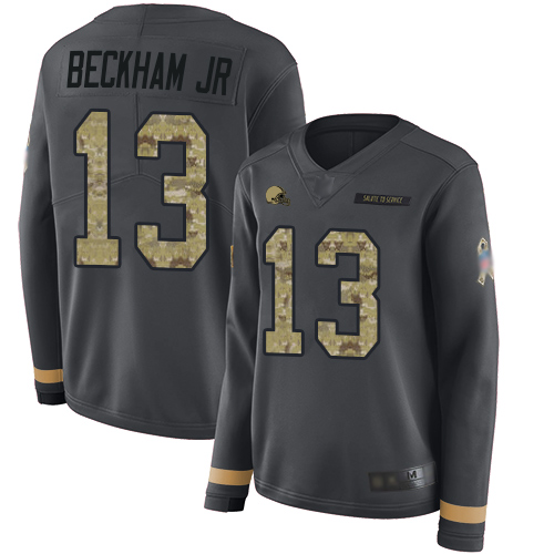 Cleveland Browns #13 Odell Beckham Jr Anthracite Salute to Service Women's Stitched Limited Therma Long Sleeve Jersey Womens cheap jerseys for sale - CheapJerseys.Shop