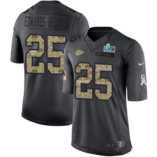 Chiefs #25 Clyde Edwards-Helaire Black Super Bowl LVII Patch Youth Stitched Limited 2016 Salute To Service Jersey cheap jerseys for sale - CheapJerseys.Shop