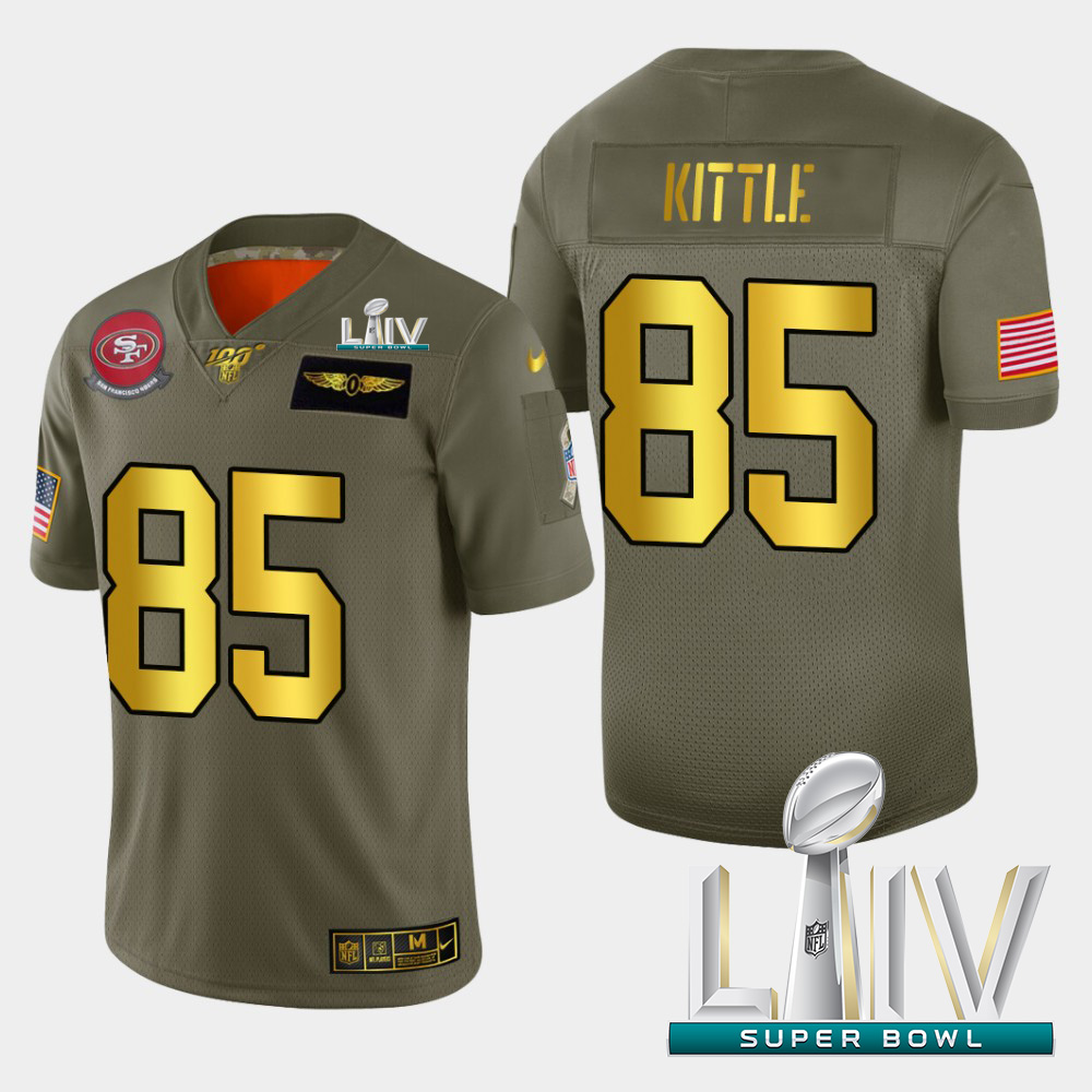 49ers #85 George Kittle Men's Olive Gold Super Bowl LIV 2020 2019 Salute To Service 100 Limited Jersey cheap jerseys for sale - CheapJerseys.Shop
