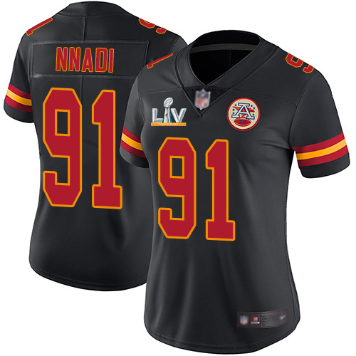 Kansas City Chiefs #91 Derrick Nnadi Black Women's Super Bowl LV Bound Stitched Limited Rush Jersey Womens cheap jerseys for sale - CheapJerseys.Shop