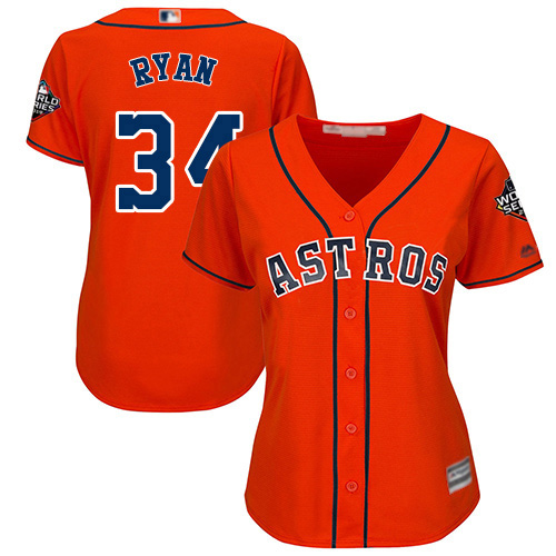 Houston Astros #34 Nolan Ryan Orange Alternate 2019 World Series Bound Women's Stitched Jersey Womens cheap jerseys for sale - CheapJerseys.Shop